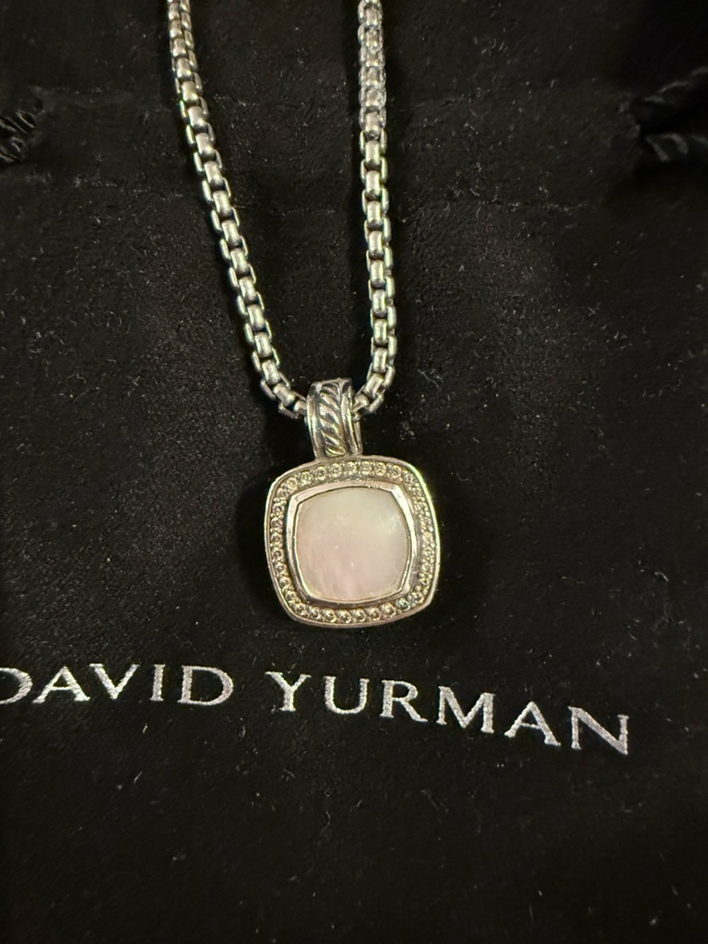 David Yurman Silver Necklace with White Mother-of-Pearl Pendant